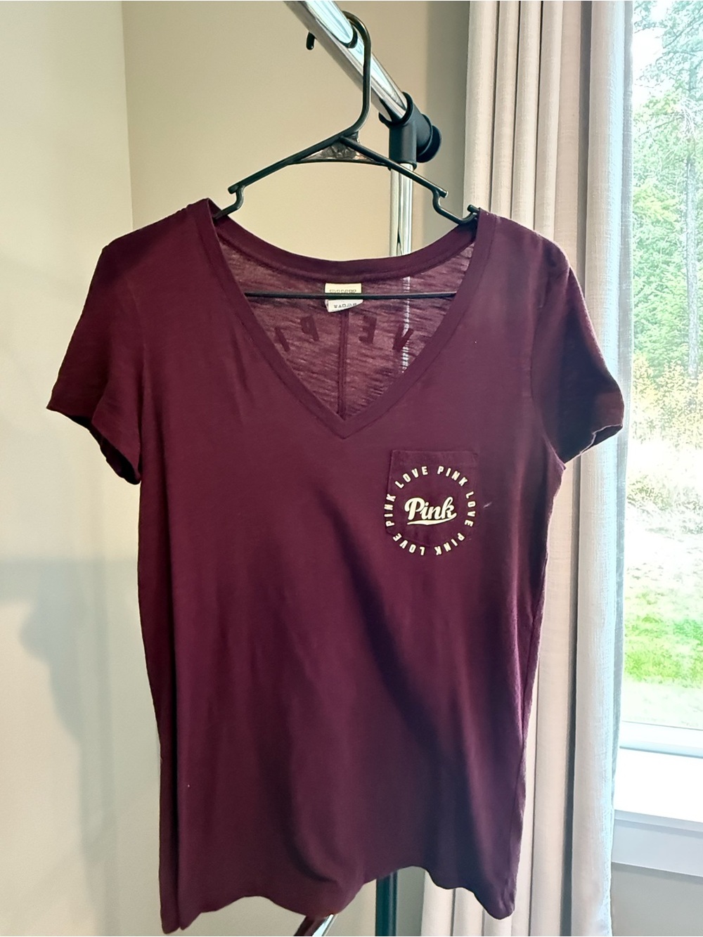 PINK Victoria's Secret V-neck Tee in Burgundy